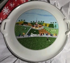 Villeroy & Boch NAIF WEDDING Round Handled Cake Plate Tray Porcelain 12” LAPLAU