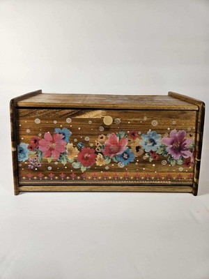 Pioneer Woman Breezy Blossom Brown Acacia Wooden Bread Box Kitchen Cottagecore 
