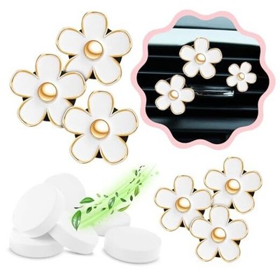 6 Pieces Daisy Car Decoration Flower Air Vent Clip Air Conditioning White
