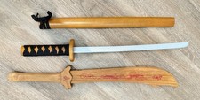 2 Katana Samari Sword Wooden Cosplay Oriental Dragon Costume Accessories Prop