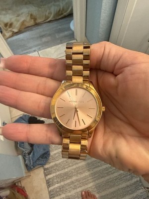Michael Kors Slim Runway Pink Dial Two Tone Steel Strap Watch for Women,