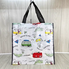 Born to RV Campground Reusable Shopping Bag 14x14 Camping Tent Theme Rving