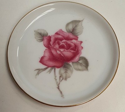 Furstenberg Pink Rose with Grey Leaves Coaster c1960s 10cm Wide Made in Germany