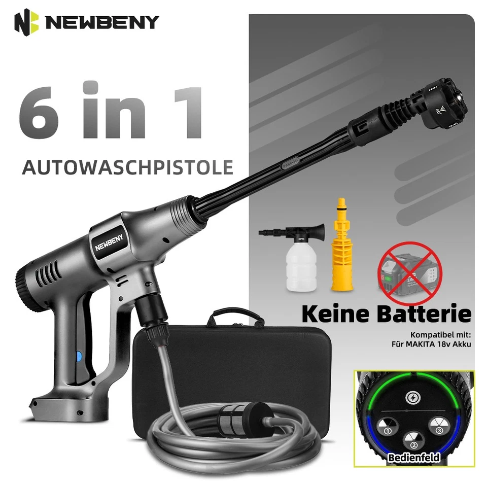 NEWBENY Für 18V Akku Makita Hochdruckreiniger Auto Mobiler Druckreiniger Spritzpistole