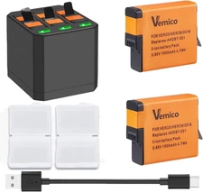 Hero 7 Battery Charger Kit with 1500Mah 2 Packs Hero 5 Batteries USB-C 3-Slots C