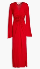 DIANE VON FURSTENBERG M Medium Lauren Dress Red Knotted Jersey Bell Sleeve Maxi