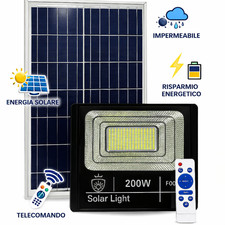 Faro Led 200w Con Pannello Solare Luce Fredda Faretto Led Casa Giardino Esterno