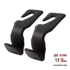 Headrest Hooks for Car, Back Seat Organizer Leather Hanger Holder 2 Pack Black