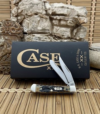 Case XX USA Pocket Worn Hand Fired Mediterranean Blue Bone Tiny Trapper Knife