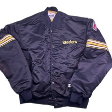 Vintage Pittsburgh Steelers NFL Starter Black Satin Bomber Jacket Mens L