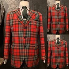 Christmas Red Plaid Men's Jacket Casual Blazers Classic Prom Dinner Tuxedos