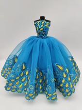 Blue Floral Lace 1/6 Doll Clothes Outfits Evening Dress wedding Party Gown 11.5"