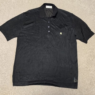Montagut Paris Polo Shirt Sz 7 Navy Black Short Sleeve Tennis Player Front Pock