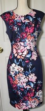 Vince Camuto Floral Sheath Dress Women’s 6 Navy Pink Sleeveless Stretch