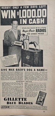 1935 Gillette Blue Blades Shaving Razor Max Baer RCA Radio Vintage ad