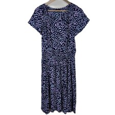 Talbots Blue Floral Midi Dress Short Sleeve Smocked Women's Large Garden Party