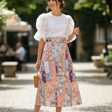 Zimmermann Kaleidoscope Skirt Size 1 AU 10 US 6 Patchwork Linen Belted Midi