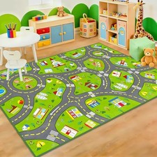 Car Rug for Kids Room, Kids Play Mat for Floor Green Educational Learning