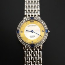 PER VALENTINO Mens Watch Quartz 32mm SS Gold 999.9 Dial 5 Diamond Sapphire
