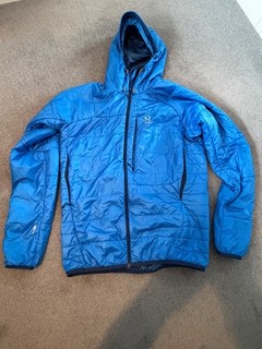 Haglofs Barrier III Pro hooded insulated jacket colour is blue size is medium