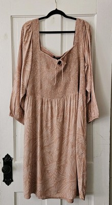 Able Joyce Smocked Midi Dress Size 3X, Blush Linework, 100% Viscose, Peasant