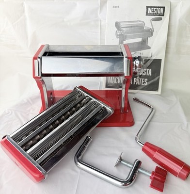 Red Weston Roma Traditional Pasta Machine with Linguini & Spaghetti  Attachment