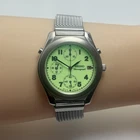 Seiko Chronograph 7T27-6A60 SS Green/Cream Dial Date Qz Watch Japan Vintage#209B