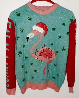 Ugly Christmas Sweater Pink Flamingo Womens L