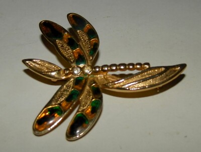 Broche Libellule En émail Doré - Neuf Sans Emballage