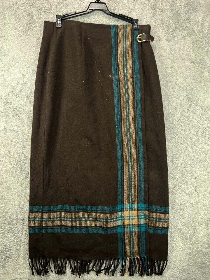 Antiga Saia Cobertor Michelle Feminina 8 Mescla de Lã Marrom Arenque Boho Franja Western - Imagem 2 de 4