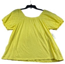 Style and Co Blouse Womens Plus size 1X Yellow On Off the Shoulder Eyelet New