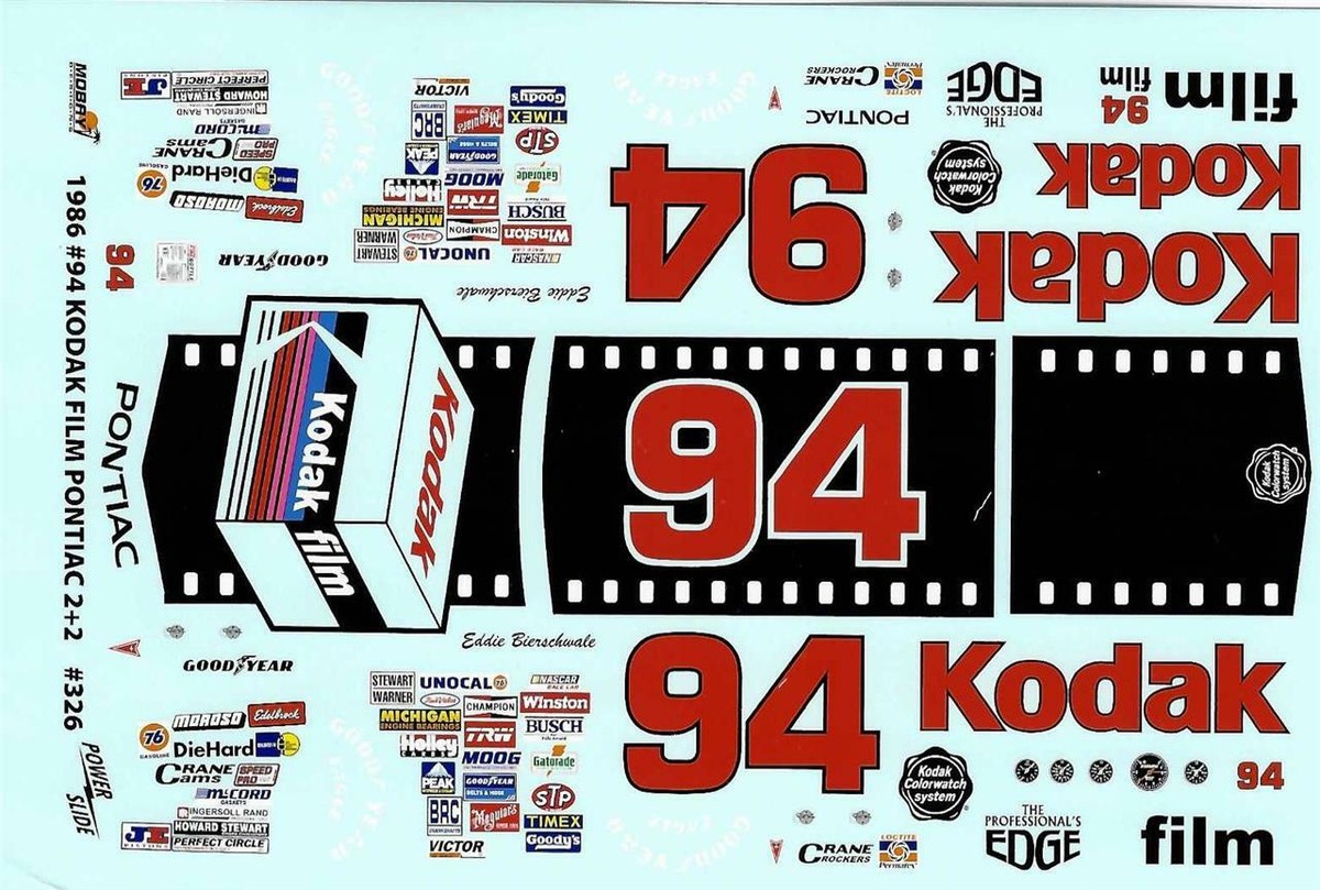 Apple - 、 Powerslide 326 #94 Kodak 1986 Eddie Bierschwale 1/24 Decal