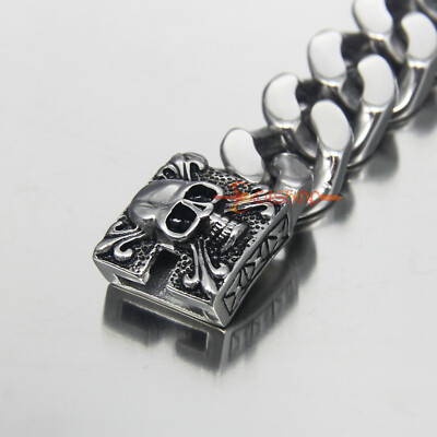 COOLSTEELANDBEYOND ens Stainless Steel Curb Chain Skull Toggle Clasp Necklace, Gothic Style