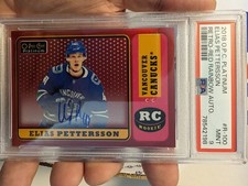 2018-19 O-Pee-Chee Platinum Elias Pettersson Red Rainbow Auto Retro RC PSA 9