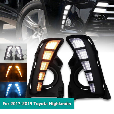 For 2017-2019 Toyota Highlander LED DRL W/ Turn Signal Front Driving Fog Light