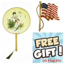 New Vintage Chinese Lady Dancing Printed Bamboo Round Hand Fan Plus Free Gift