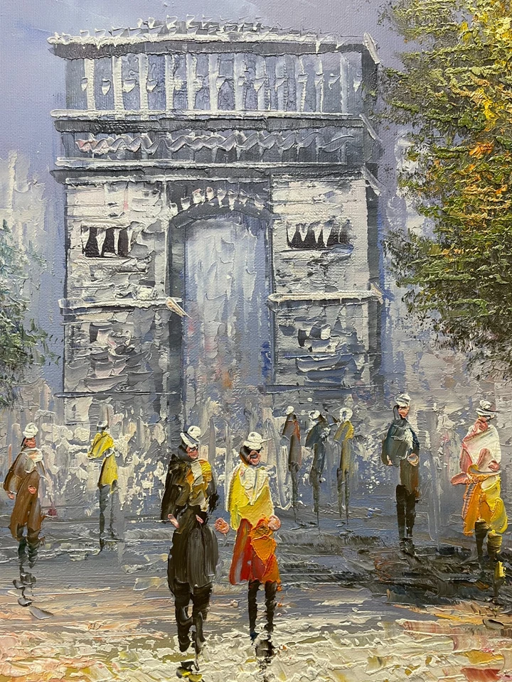 Hungryartist - Pintura al óleo original de París vista sobre lienzo 24x36 enmarcada Foto 4 de 4