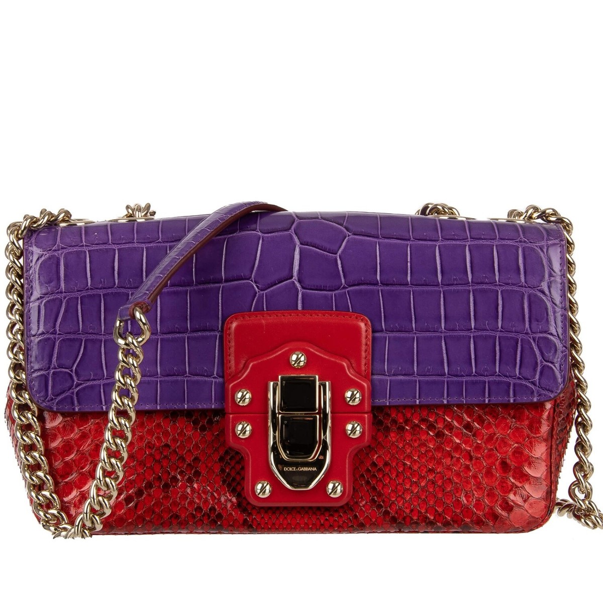 DOLCE & GABBANA Croco Snake Leather Shoulder Bag LUCIA Red Purple