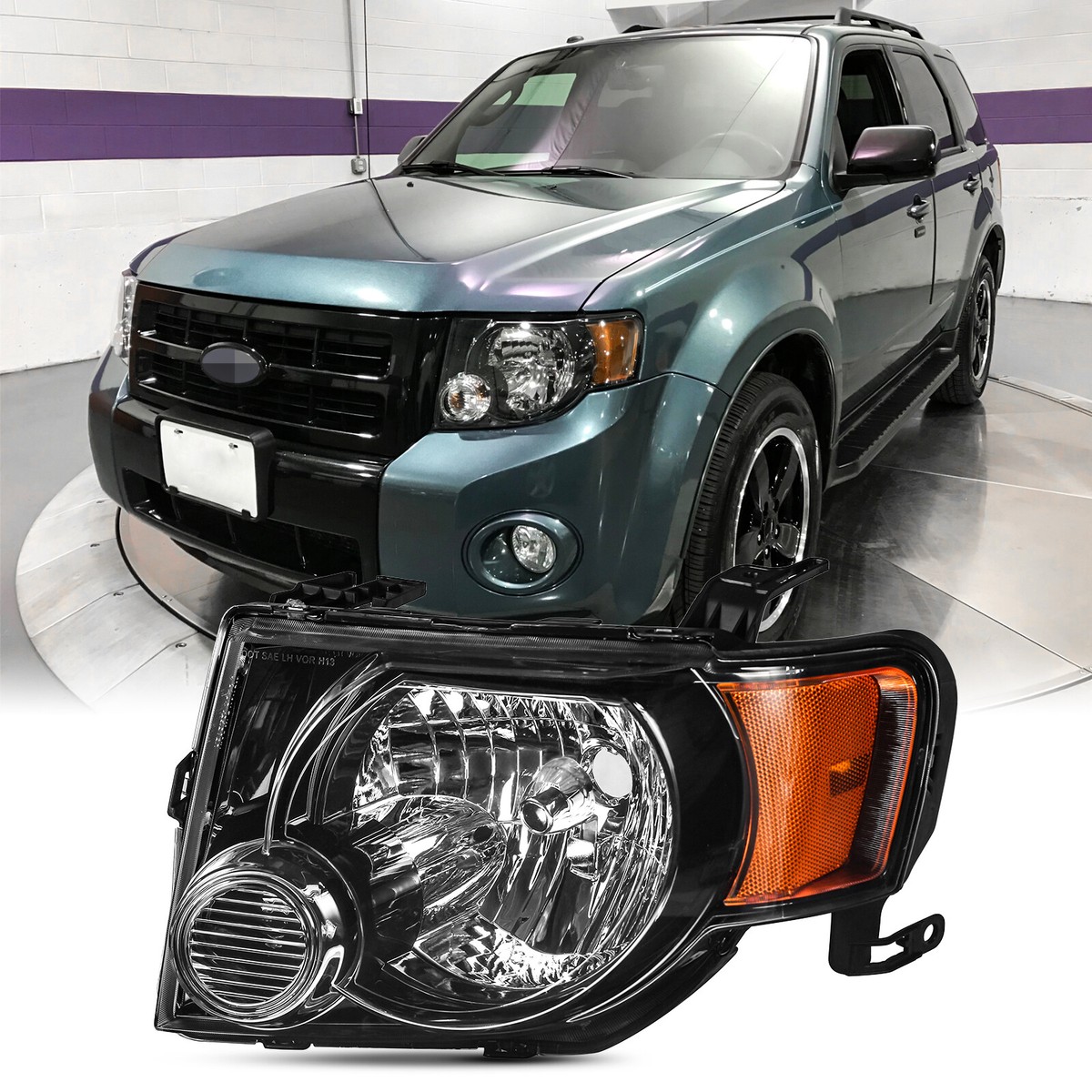 For 08-12 Ford Escape XLS XLT Limited Hybrid Headlight Black