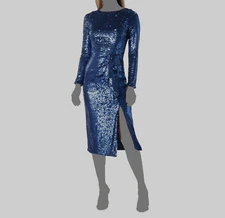 $278 Dress The Population Women's Blue Sequin Ruffled Micah Sheath Dress Size XS