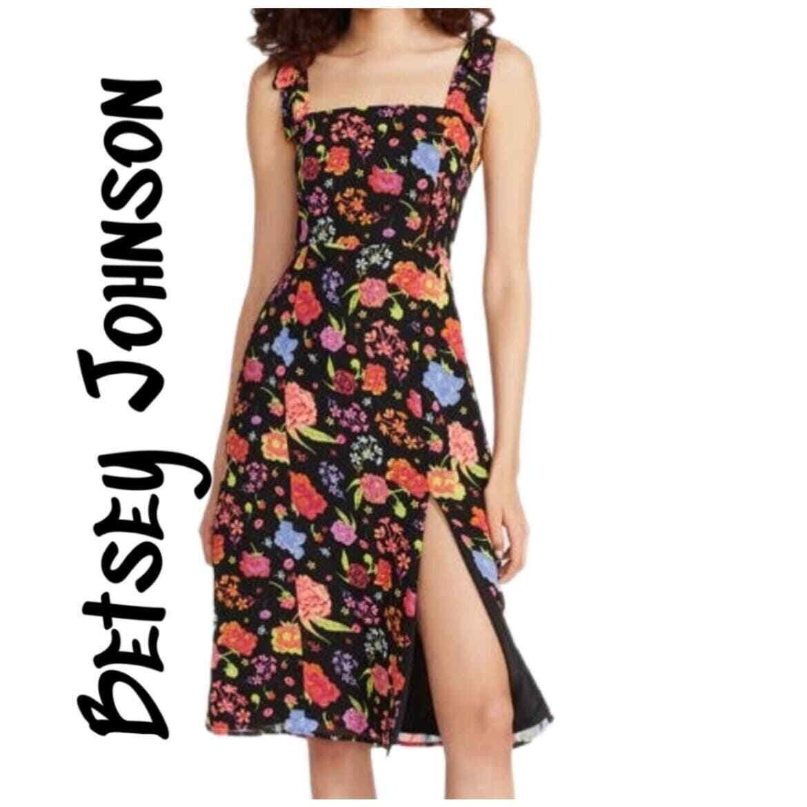 betsey johnson black floral dress PENELOPE TIE STRAP MIDI IN RAVEN sz M featuring a lively print as seen on BCBGeneration | Dresses | Color:899-INDIGO DENIM