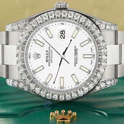 Rolex Datejust II 41mm Watch 4.5CT Diamonds Watch With White Dial Box Papers