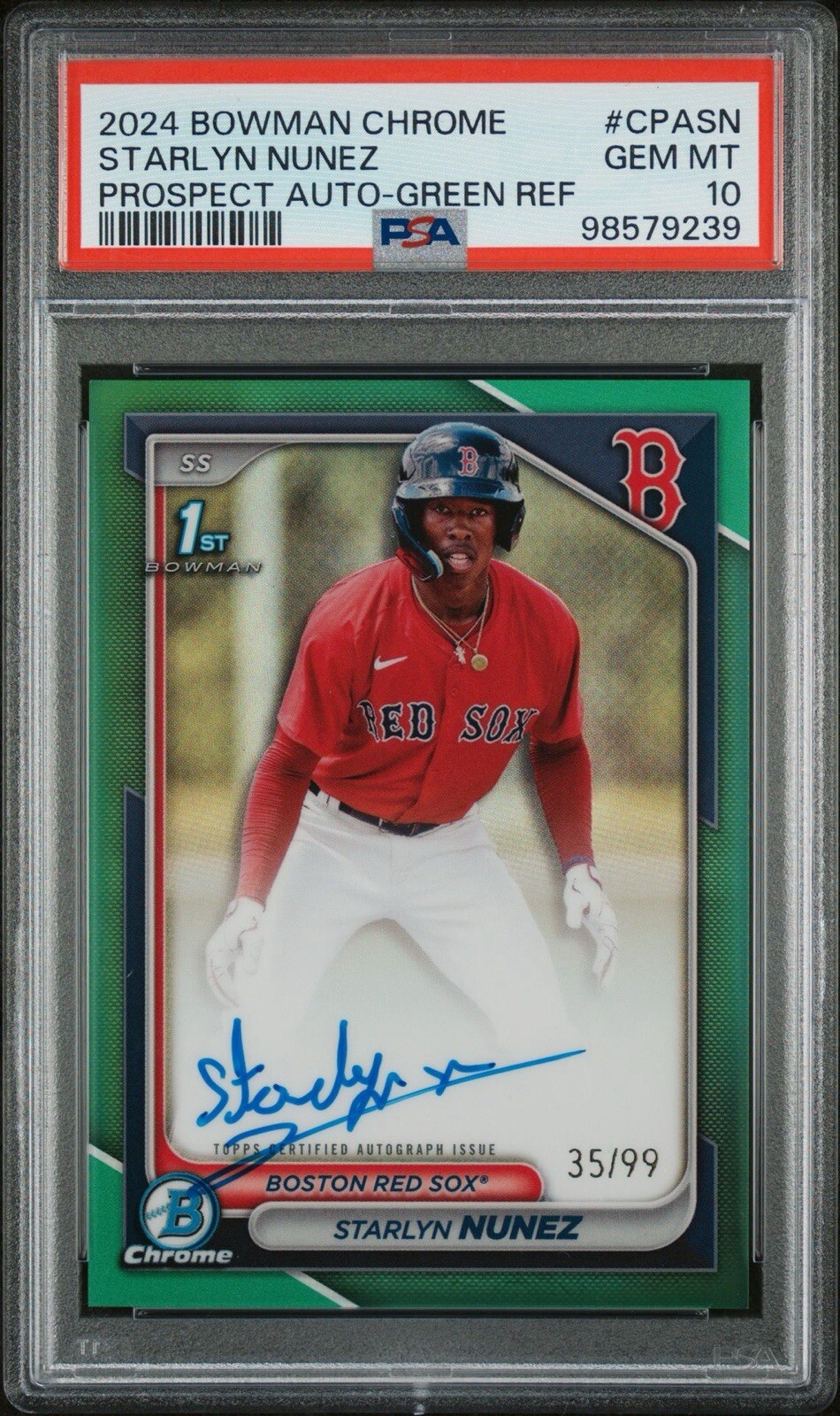 2024 Bowman Chrome Starlyn Nunez 1st Prospect Auto True Green /99 PSA 10 “POP 1”