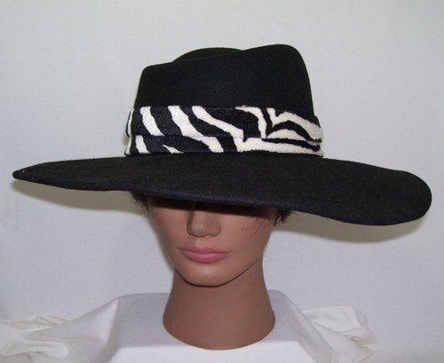 Hat Zebra Print Black Wool Fedora Style 