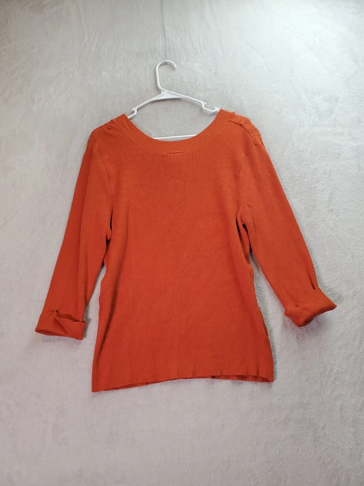 Suéter Studio 1940 Mujer XL Naranja Rayón Tejido Apretado Manga Larga Cuello en V Pullover Foto 2 de 4
