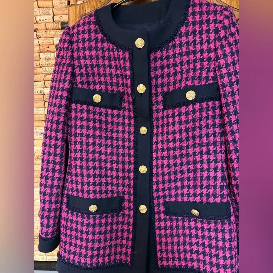 Chaqueta/falda de dos piezas de tweed vintage Bijou Fashions hecha en Hong Kong talla pequeña Foto 3 de 4