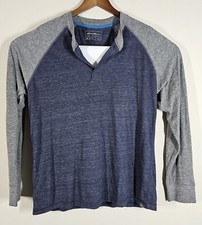 Mens Eddie Bauer Large Blue Gray Long Sleeve 1/4 Button Pullover Sweater Shirt