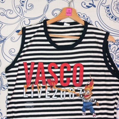 VASCO ROSSI BASTA PEU LIVE TOUR DATE 2007 DEADSTOCK ÄRMELLOS L/XL ITALIAN ROCK