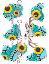 Sublimation Print Turquoise Sunflower Patch Ready to Press Heat Transfer
