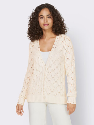 Strickjacke weiß 34 Heine Damen Cardigan Ajourstrick Langarm UVP: 69,99  E62